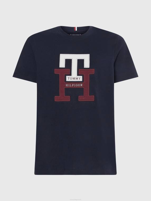 חולצת טריקו מכותנה אורגנית עם מונוגרמה NX20730 שמיים מדבריים Tommy Hilfiger