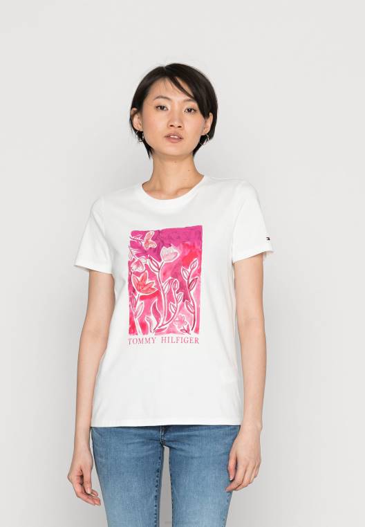 חולצת טריקו בהדפס טי צווארון לוגו NX207316 גרפיקה של קופסת אקרו/זר פרחים Tommy Hilfiger