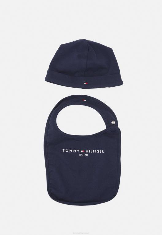 סט כובע ביבנה לתינוק חבילת מתנה כפף לשני המינים NX207375 צי הדמדומים Tommy Hilfiger