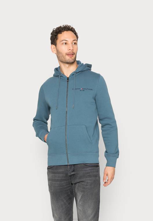 סווטשירט עם רוכסן לוגו NX207397 כחול פחם Tommy Hilfiger