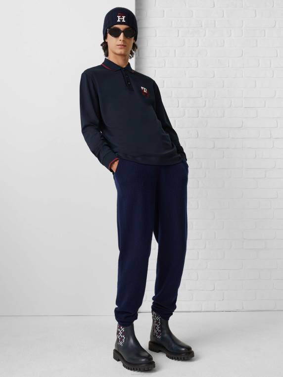 פולו עם שרוולים ארוכים בגזרה קלה עם מונוגרמה NX20745 שמיים מדבריים Tommy Hilfiger