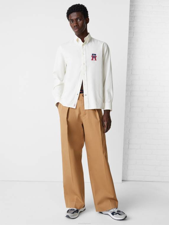 חולצת מונוגרמה בכושר רגיל NX20747 שנהב לבן/לבן בהיר Tommy Hilfiger