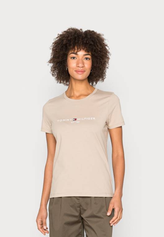 חולצת טי רגילה בהדפס טי NX207489 בז' Tommy Hilfiger