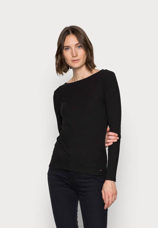 חלק עליון סירה רזה עם שרוולים ארוכים NX207496 שָׁחוֹר Tommy Hilfiger