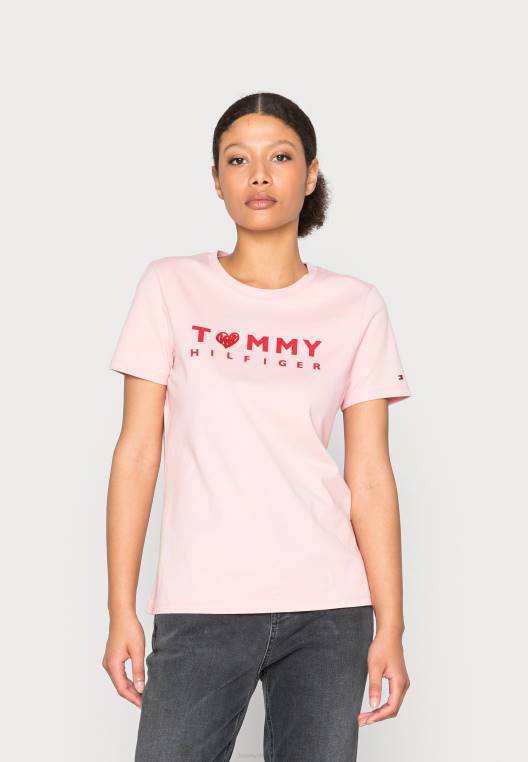 חולצת טריקו בהדפס טי צווארון לוגו NX207522 ורוד קרחון Tommy Hilfiger