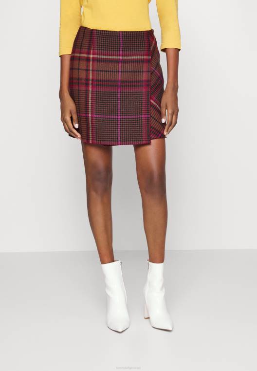 חצאית חצאית קצרה לעטוף לבדוק חצאית מיני NX207532 מגנטה אקסצנטרי Tommy Hilfiger