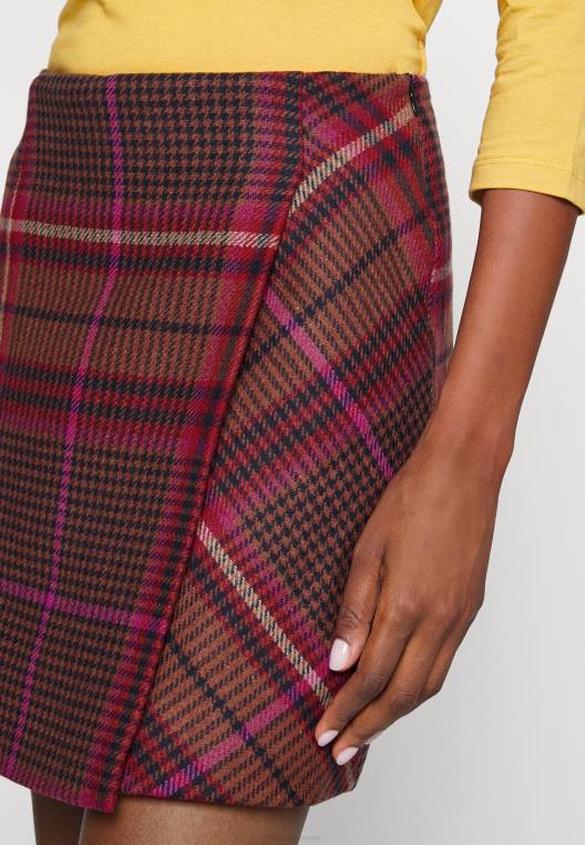 חצאית חצאית קצרה לעטוף לבדוק חצאית מיני NX207532 מגנטה אקסצנטרי Tommy Hilfiger