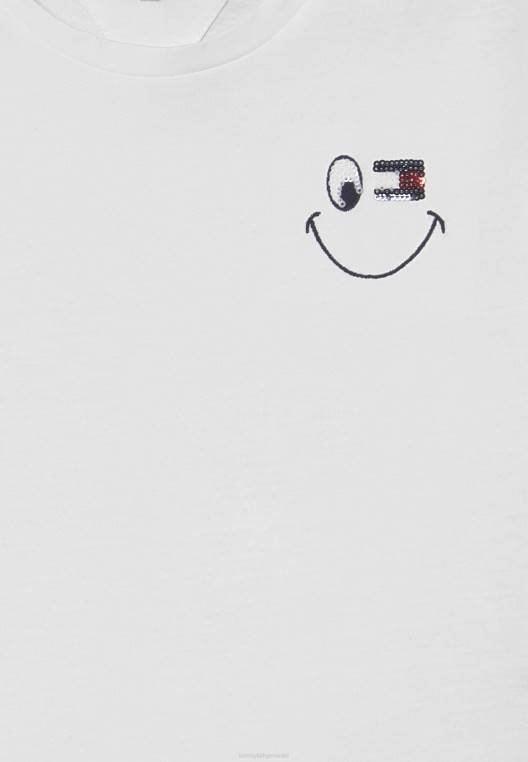 חולצת טריקו בהדפס טי טי נוצץ מהנה NX207613 לבן Tommy Hilfiger