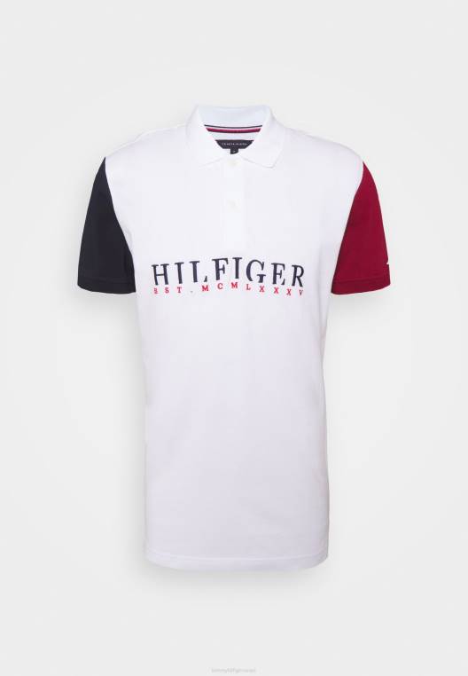 חולצת פולו רגילה ממותגת NX207682 לבן/רב Tommy Hilfiger