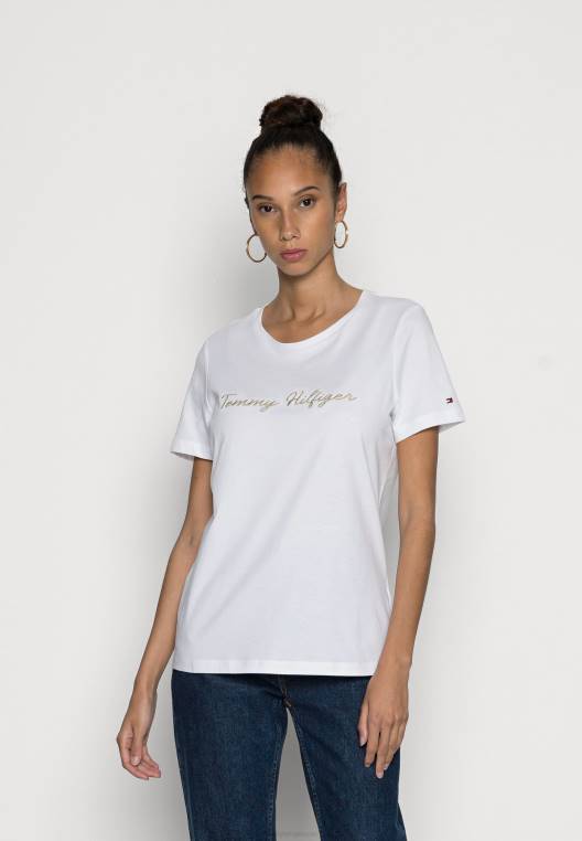 חולצת טריקו בסיסית עם תסריט רגיל NX207699 לבן Tommy Hilfiger