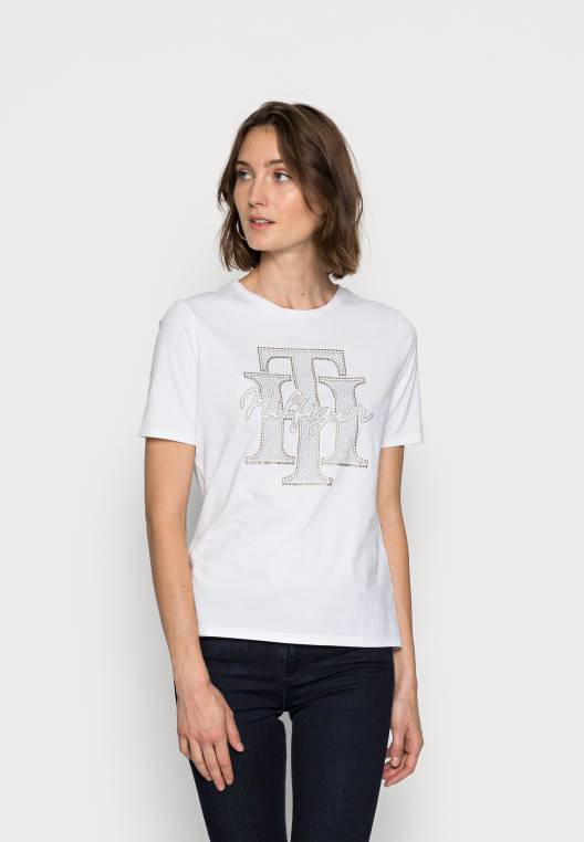 חולצת טריקו רגילה בהדפס טי קריסטל NX207704 לבן Tommy Hilfiger
