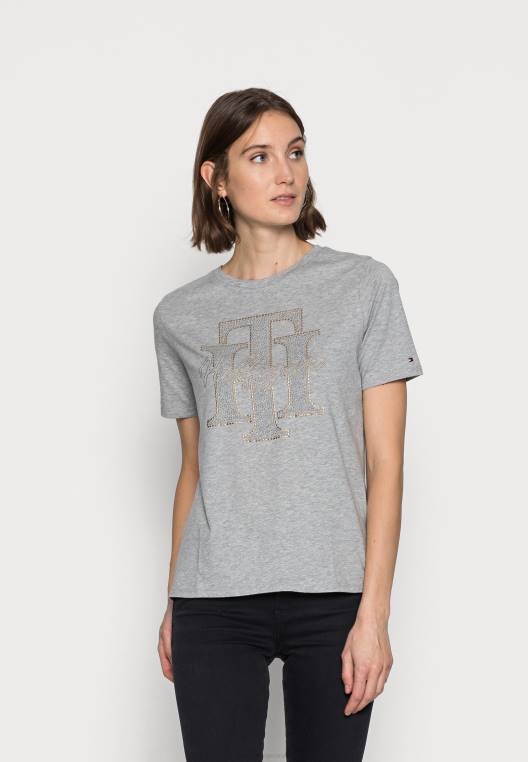 חולצת טריקו רגילה בהדפס טי קריסטל NX207728 אברש אפור בהיר Tommy Hilfiger