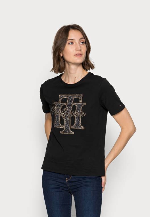 חולצת טריקו רגילה בהדפס טי קריסטל NX207805 שָׁחוֹר Tommy Hilfiger