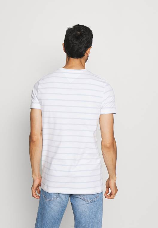 חולצת טריקו בסיסית NX207843 לבן/כחול מבריק Tommy Hilfiger