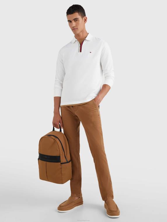 פולו עם רוכסן שרוולים ארוכים בהתאמה רגילה NX20788 לבן Tommy Hilfiger