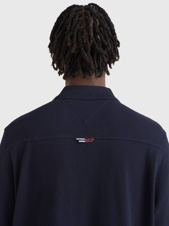 פולו עם רוכסן שרוולים ארוכים בהתאמה רגילה NX20789 שמיים מדבריים Tommy Hilfiger