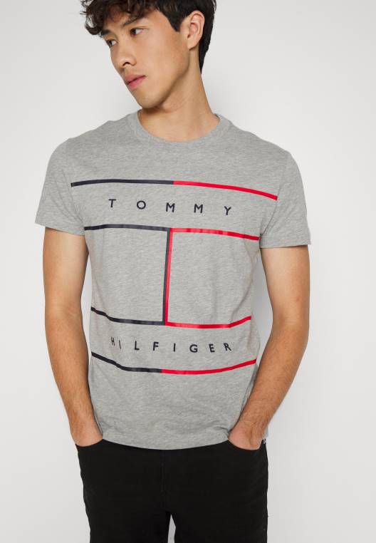 חולצת טריקו עם הדפס דגל גדול NX207931 אברש אפור בהיר Tommy Hilfiger