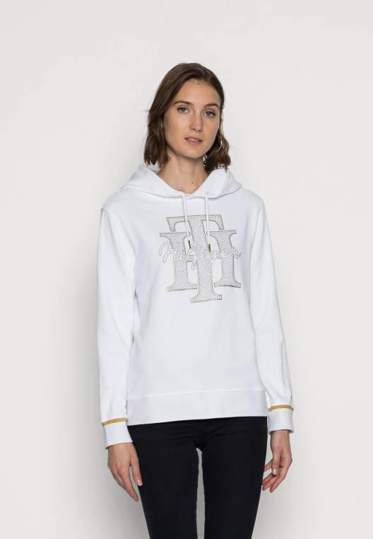 סווטשירט רגיל עם קפוצ'ון קריסטל NX207933 לבן Tommy Hilfiger