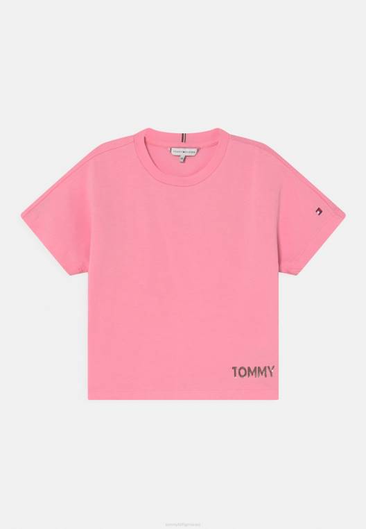 חולצת טריקו בהדפס טי נייר כסף מתכתי NX207998 ורוד טרי Tommy Hilfiger