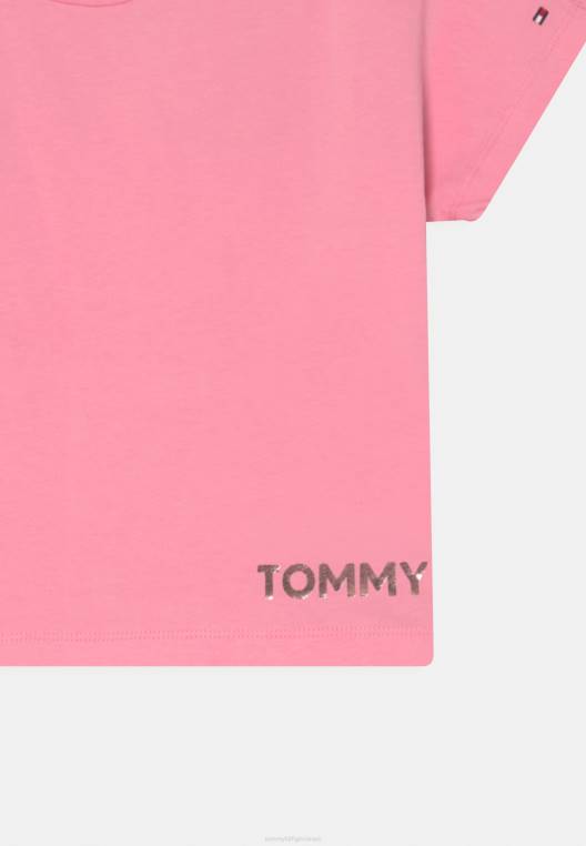 חולצת טריקו בהדפס טי נייר כסף מתכתי NX207998 ורוד טרי Tommy Hilfiger