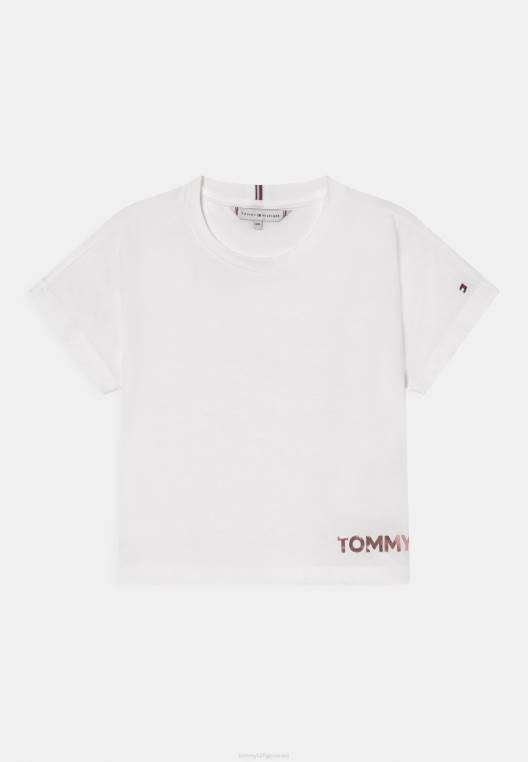 חולצת טריקו בהדפס טי נייר כסף מתכתי NX208001 לבן Tommy Hilfiger