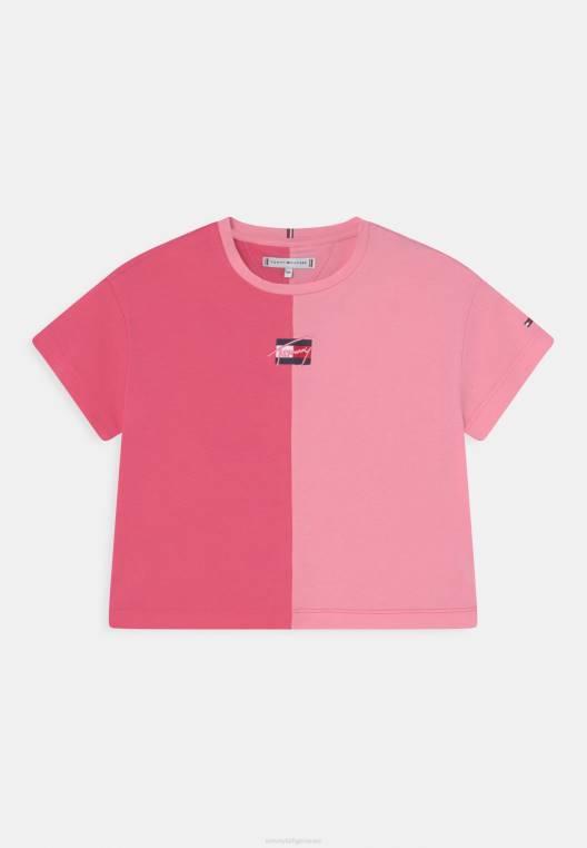 חולצת טריקו בהדפס טי שני גוונים NX208009 ורוד טרי Tommy Hilfiger