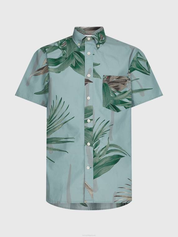 חולצה קז'ואל עם שרוולים קצרים בהדפס טרופי NX20801 ים כחול/רב Tommy Hilfiger