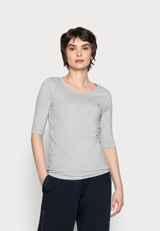 חולצת טריקו בסיסית עגולה ומוצקה NX208027 אברש אפור בהיר Tommy Hilfiger