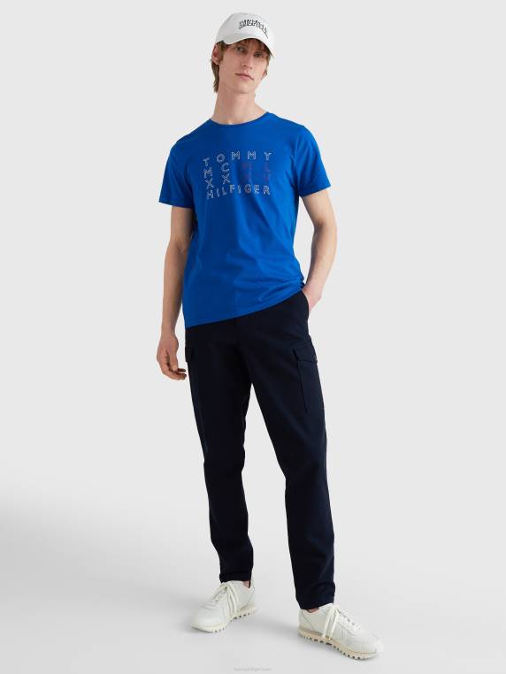 חולצת טריקו עם טקסט חתימה NX20802 אי יווני כחול Tommy Hilfiger