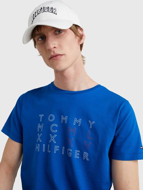 חולצת טריקו עם טקסט חתימה NX20802 אי יווני כחול Tommy Hilfiger