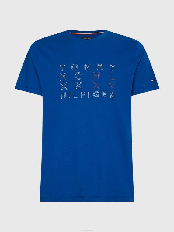 חולצת טריקו עם טקסט חתימה NX20802 אי יווני כחול Tommy Hilfiger