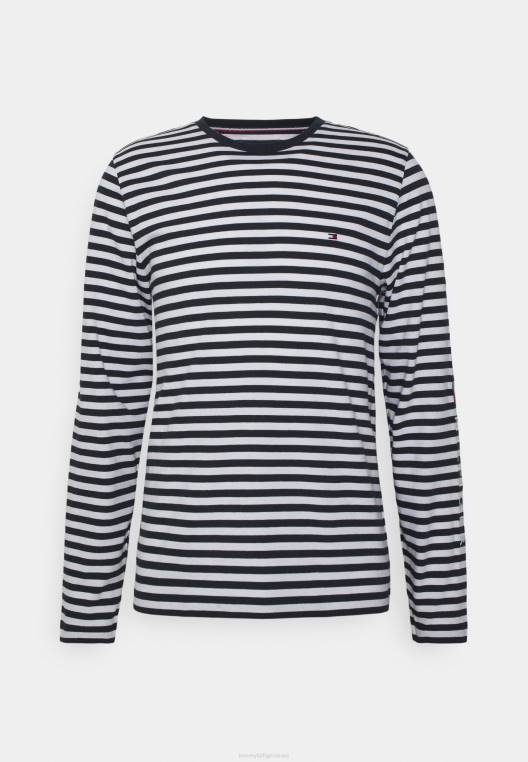חולצת טי לוגו פס ברטון עם שרוולים ארוכים NX208047 שמיים מדבריים/לבנים Tommy Hilfiger