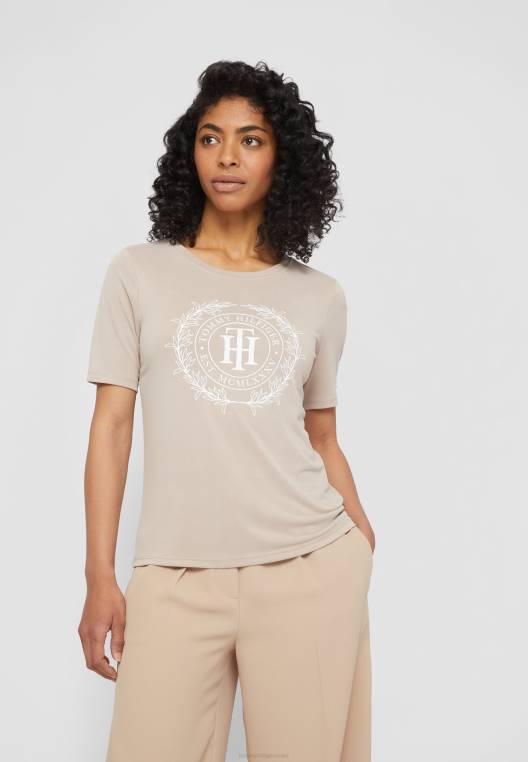 חולצת טי רגילה עם הדפס טי טי פתוח NX208051 בז' Tommy Hilfiger