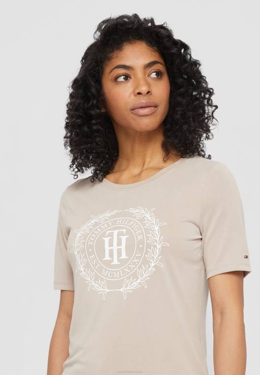 חולצת טי רגילה עם הדפס טי טי פתוח NX208051 בז' Tommy Hilfiger