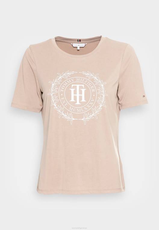 חולצת טי רגילה עם הדפס טי טי פתוח NX208051 בז' Tommy Hilfiger