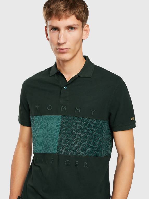 פולו פאנל מונוגרמה דיוואלי NX20805 ירוק תהום Tommy Hilfiger