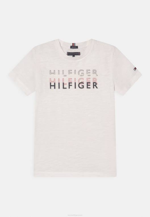 חולצת טי עם הדפס לוגו בשכבות NX208072 לבן Tommy Hilfiger