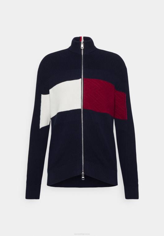 קרדיגן רוכסן פסים קולורבלוק לחזה NX208077 שמיים מדבריים Tommy Hilfiger