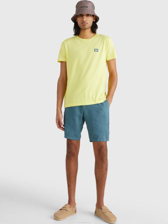 חולצת טריקו מכותנה אורגנית עם דגל ניגודיות NX20807 צהוב הדרים Tommy Hilfiger