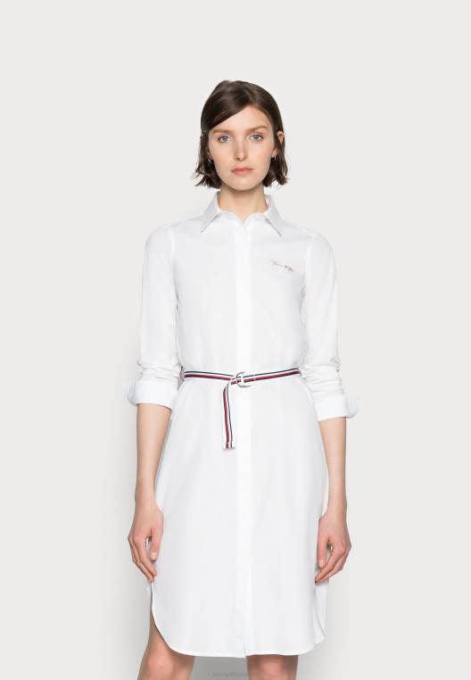 שמלת חולצה שמלת חולצת מידי חגורה NX208105 לבן Tommy Hilfiger