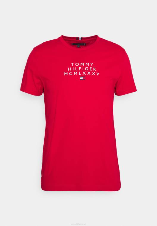 חולצה קטנה בהדפס גרפי במרכז NX208113 אדום ראשוני Tommy Hilfiger