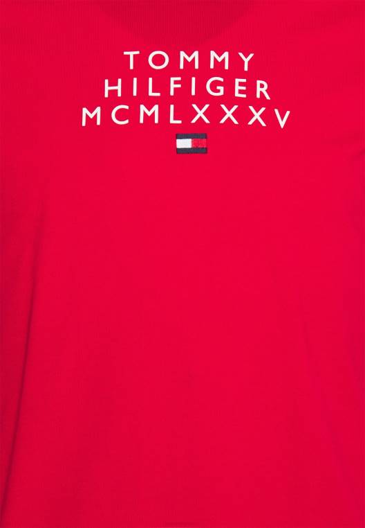 חולצה קטנה בהדפס גרפי במרכז NX208113 אדום ראשוני Tommy Hilfiger