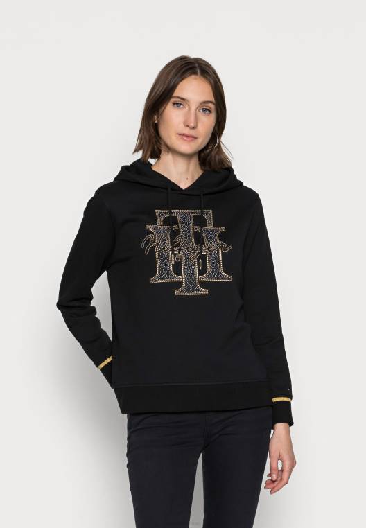 סווטשירט רגיל עם קפוצ'ון קריסטל NX208137 שָׁחוֹר Tommy Hilfiger