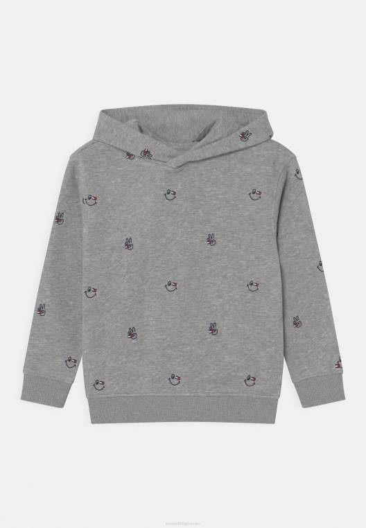 סווטשירט יוניסקס עם קפוצ'ון רקמה מיני NX208188 אברש אפור בהיר Tommy Hilfiger