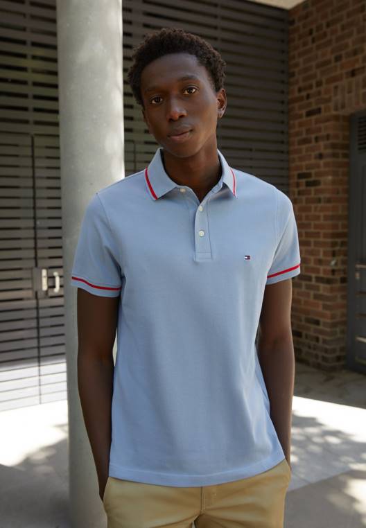 חולצת פולו דקה עם קצה NX208202 כחול שחר Tommy Hilfiger