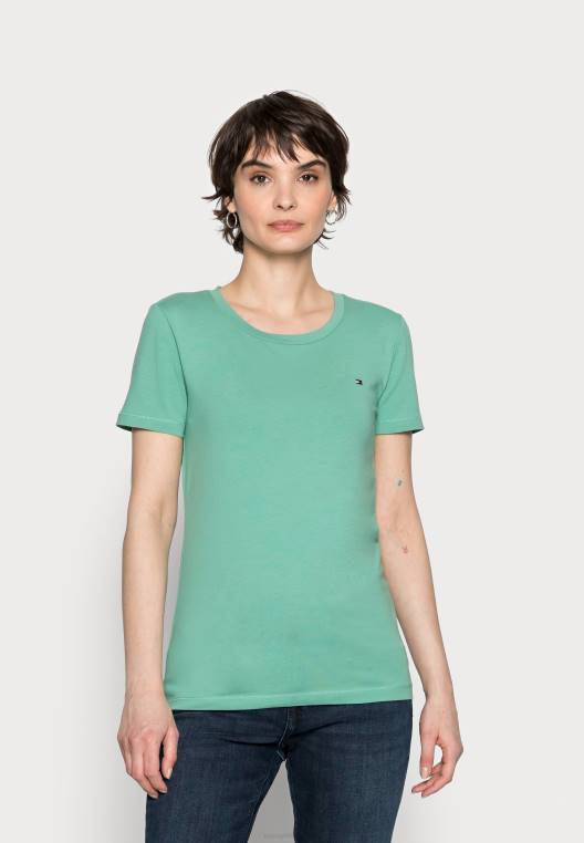 חולצת טריקו בסיסית עגולה ומוצקה NX208242 ירוק עד כפור Tommy Hilfiger