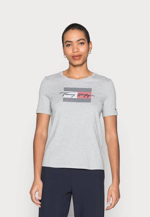 חולצת טי עם הדפס דגל NX208332 אברש אפור בהיר Tommy Hilfiger