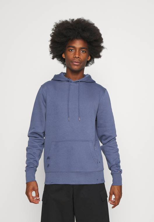 סווטשירט קפוצ'ון לוגו NX208333 אינדיגו דהוי Tommy Hilfiger