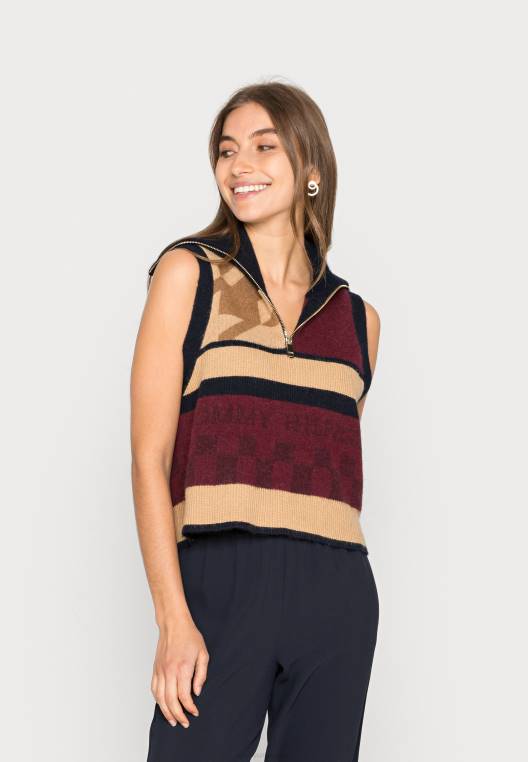 סמל מגשר אפוד עם רוכסן רגיל NX208377 חום/בז'/אדום Tommy Hilfiger