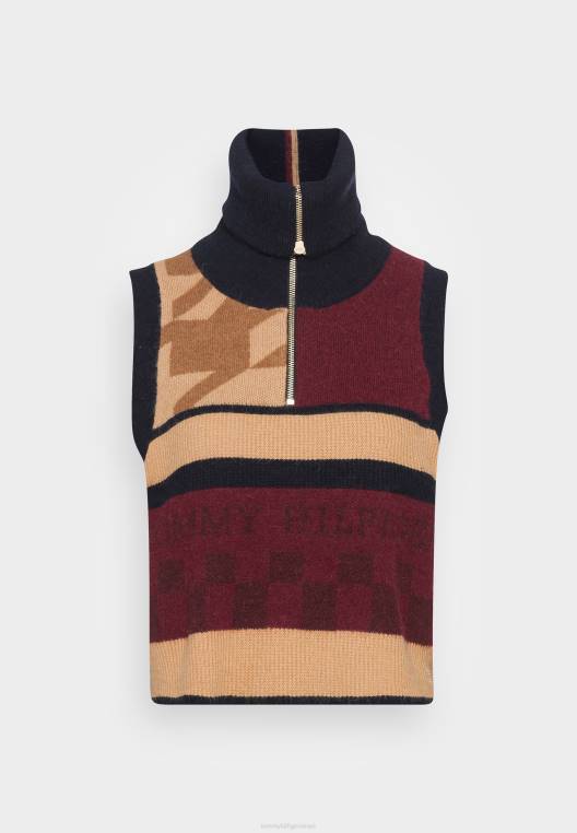 סמל מגשר אפוד עם רוכסן רגיל NX208377 חום/בז'/אדום Tommy Hilfiger